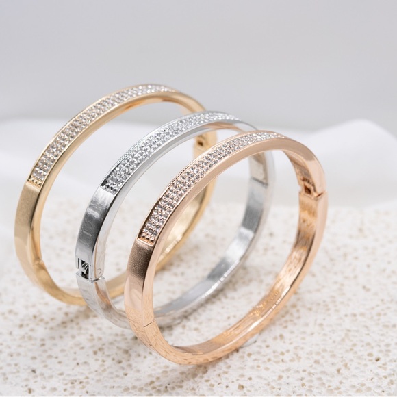 3 Row Diamond Crystal Bracelet, Bangle Bracelet, Crystal Cuff, 218 - Picture 10 of 10